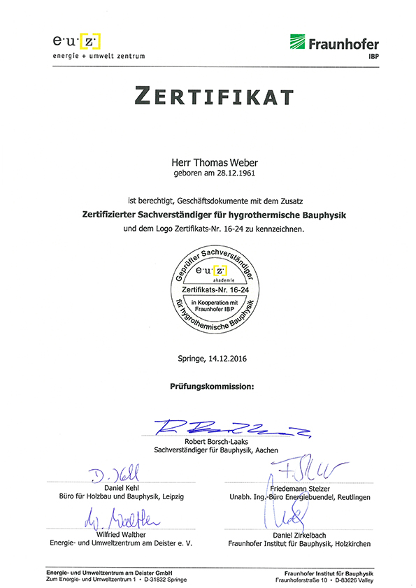 Zertifikat Hygrothermische Bauphysik